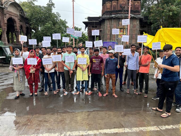 Ramdoot Restores volunteers holding placards during a temple awareness rally promoting cultural and heritage preservation.